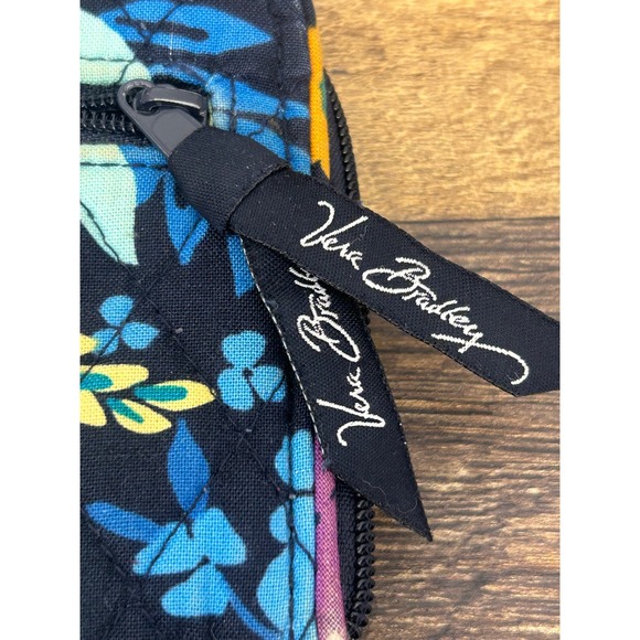 Vera Bradley Small Zip Around Wallet Black Floral Quilted Cotton ID Window - Picture 4 of 6